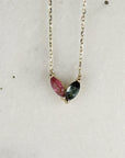 Marquise Pink Tourmaline and Green Tourmaline Necklace 14k Solid Gold