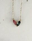 Marquise Pink Tourmaline and Green Tourmaline Necklace 14k Solid Gold