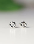 14k Solid Gold Tiny Diamond Stud Earrings