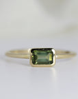 Emerald Cut Bezel Set Green Tourmaline Ring in 14k Gold - Melt'm Jewelry