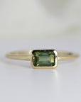 Bezel Set Green Tourmaline Ring, Emerald Cut Tourmaline Ring