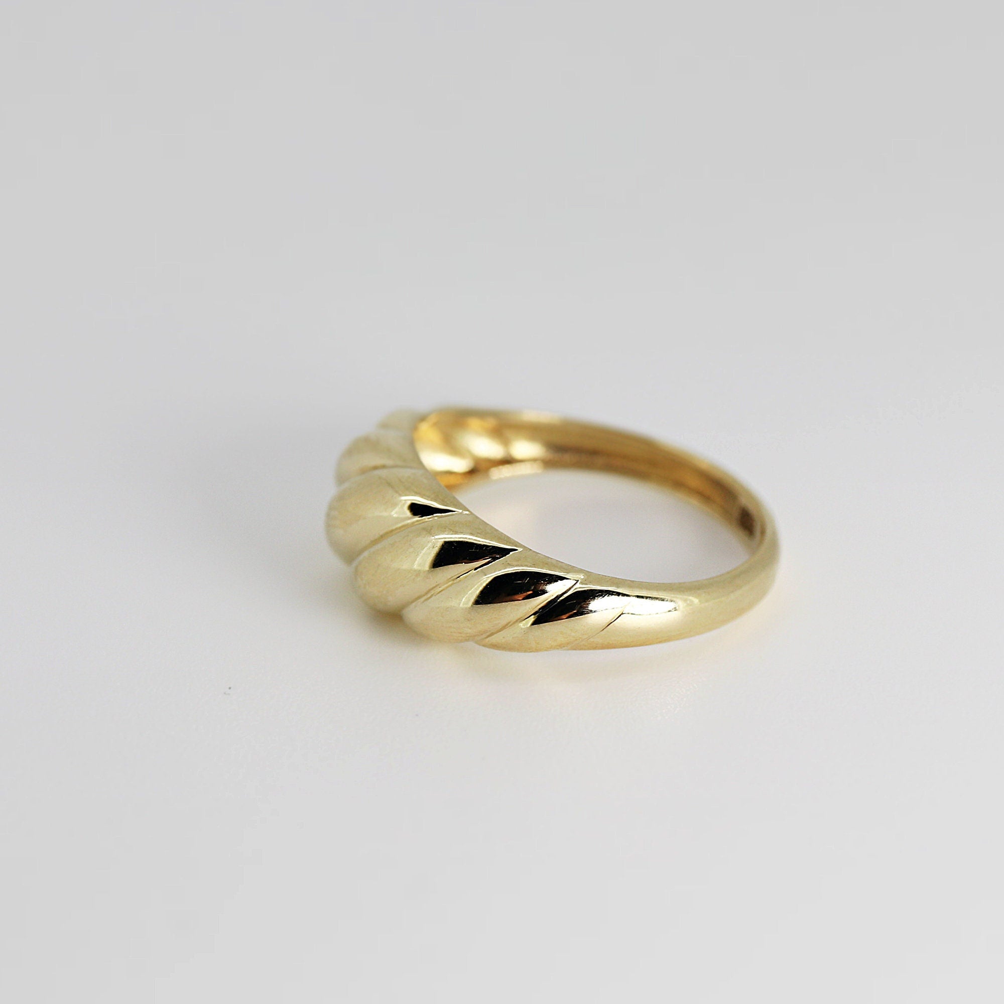 14k Solid Gold Croissant Ring, Chunky Dome Ring