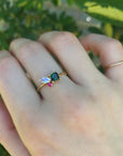 Indicolite Tourmaline Moonstone and Ruby Cluster Colorful Engagement Ring