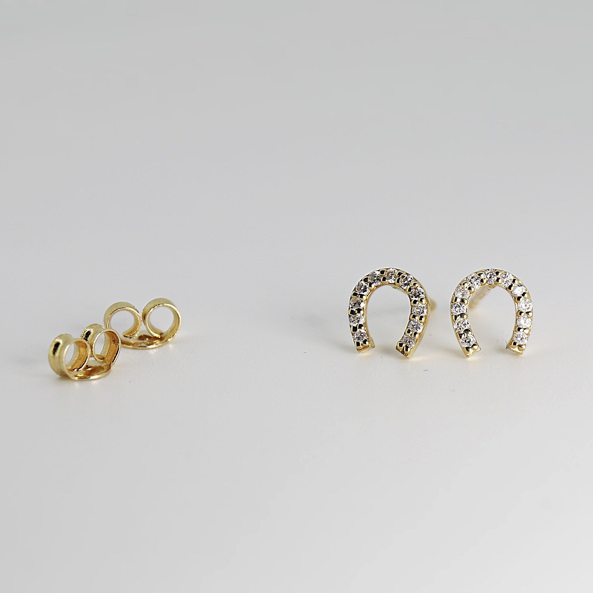Diamond Horseshoe Earrings in 14k Yellow Gold