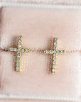 14k Yellow Gold Diamond Cross Earrings (SINGLE OR PAIR)