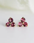 Tourmaline Flower Earrings – Pink Gemstone Cluster Studs in 14k Solid Gold