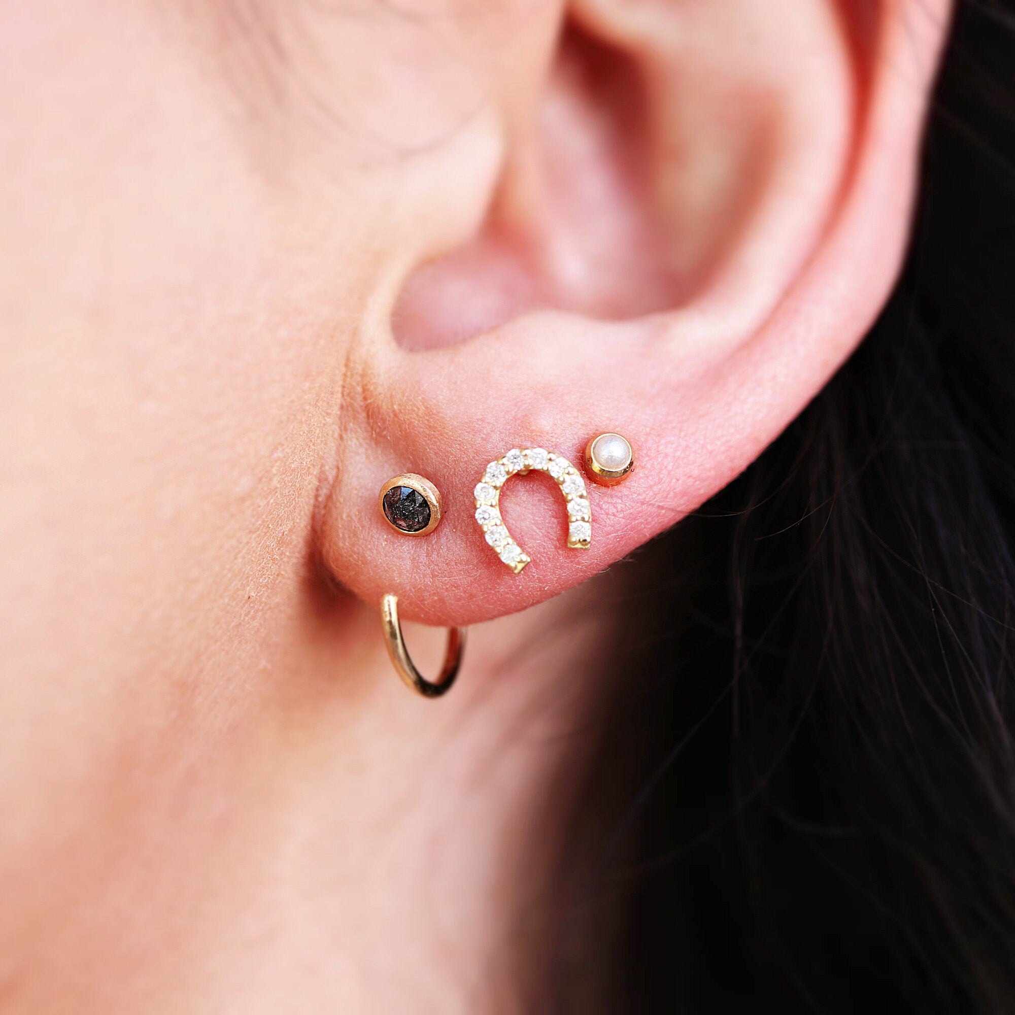 Diamond Horseshoe Earrings in 14k Yellow Gold