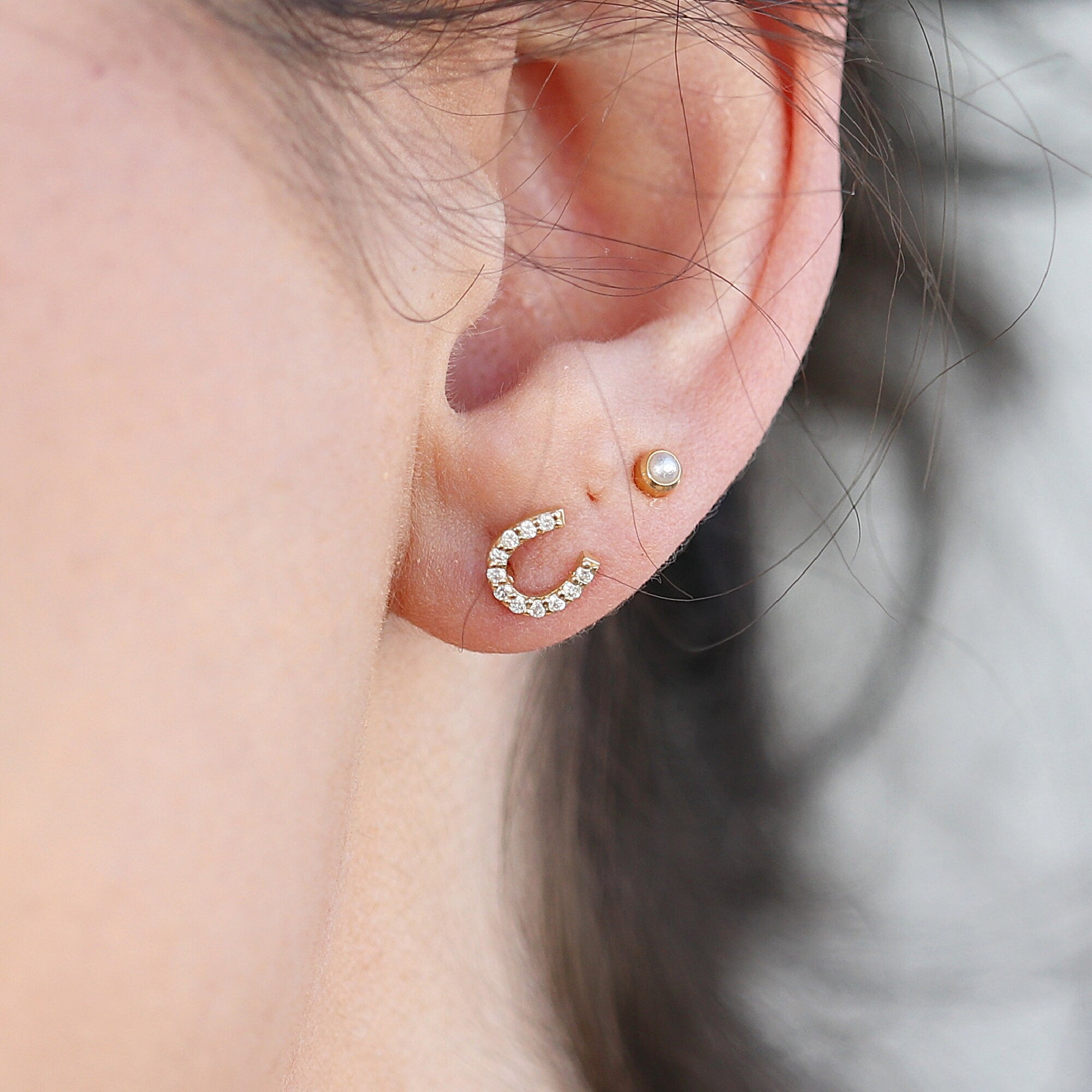 Diamond Horseshoe Earrings in 14k Yellow Gold