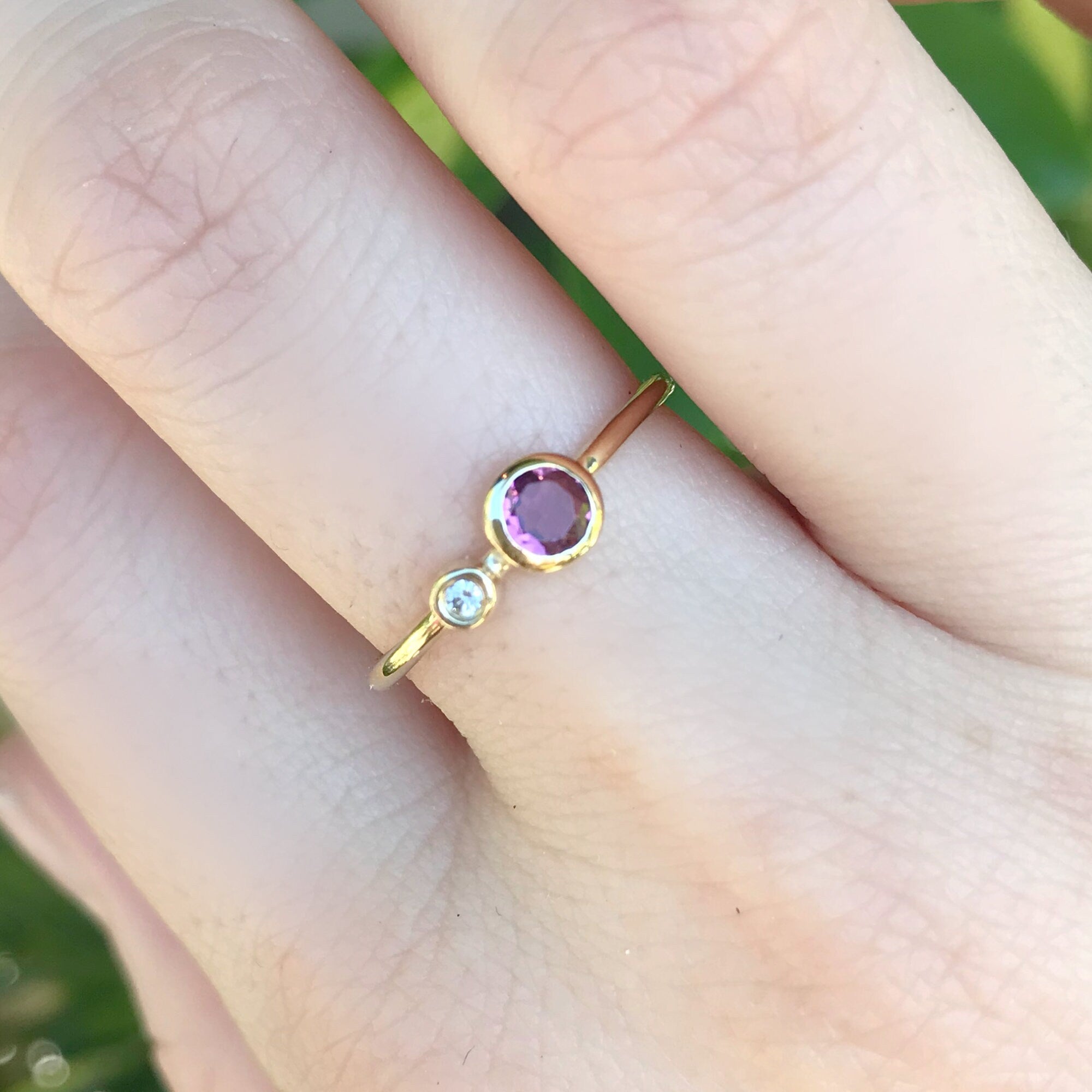 14k Gold Diamond & Pink Tourmaline Ring