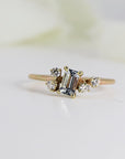 Diamond and Aquamarine Cluster Engagement Ring 14k Solid Gold