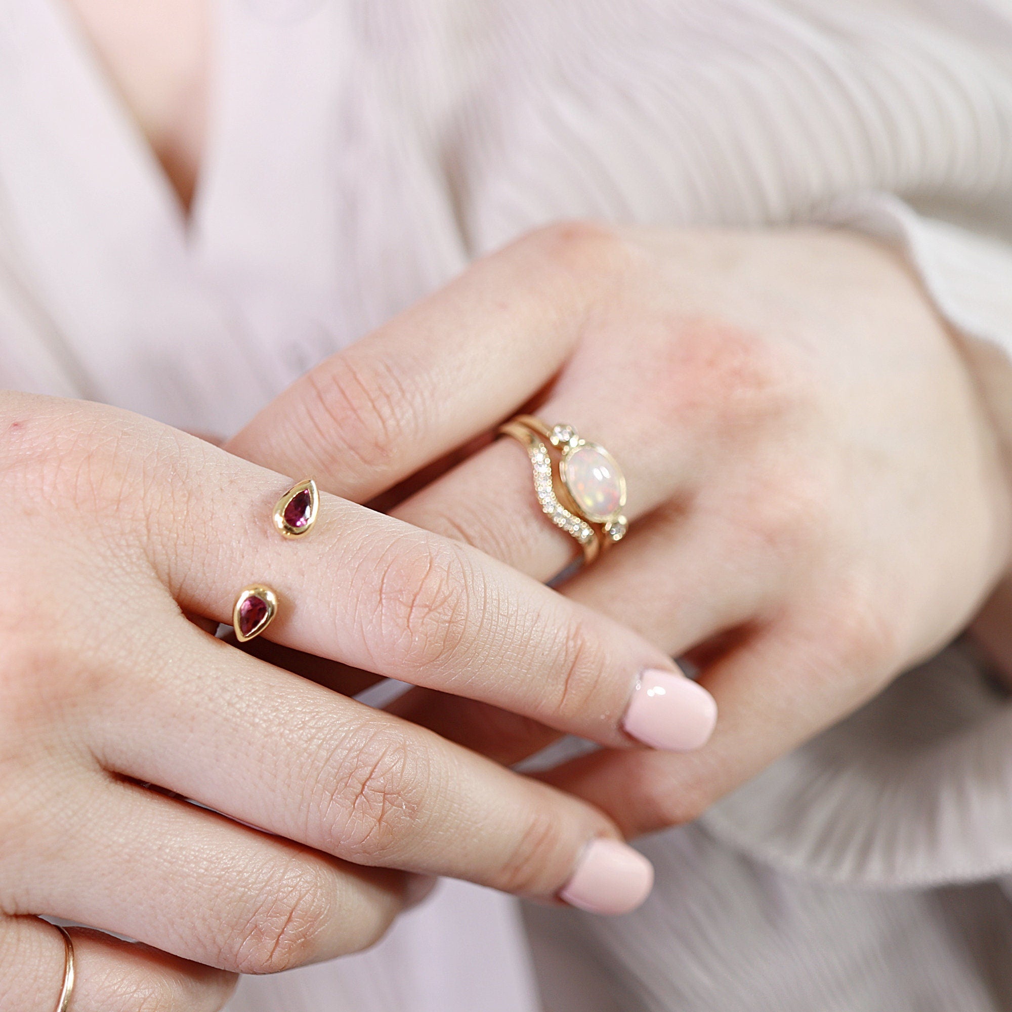14k Gold Opal and Diamond Ring