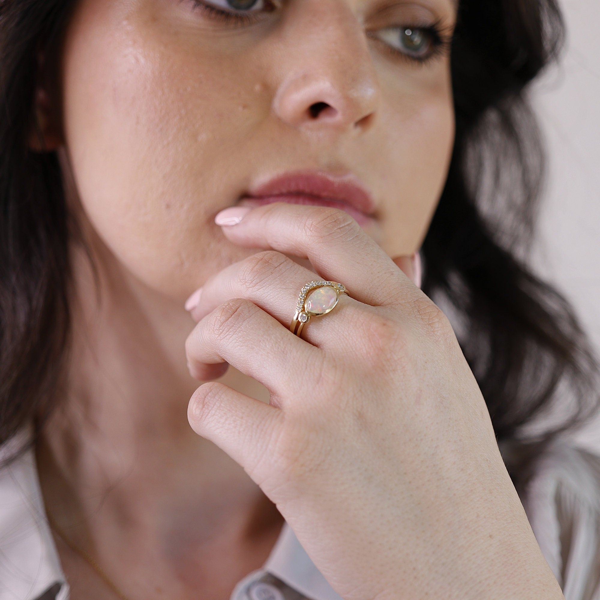 14k Gold Opal and Diamond Ring