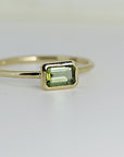 Bezel Set Green Tourmaline Ring, Emerald Cut Tourmaline Ring