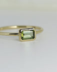 Emerald Cut Bezel Set Green Tourmaline Ring in 14k Gold
