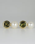Pearl and Green Tourmaline Earrings 18k Solid Gold