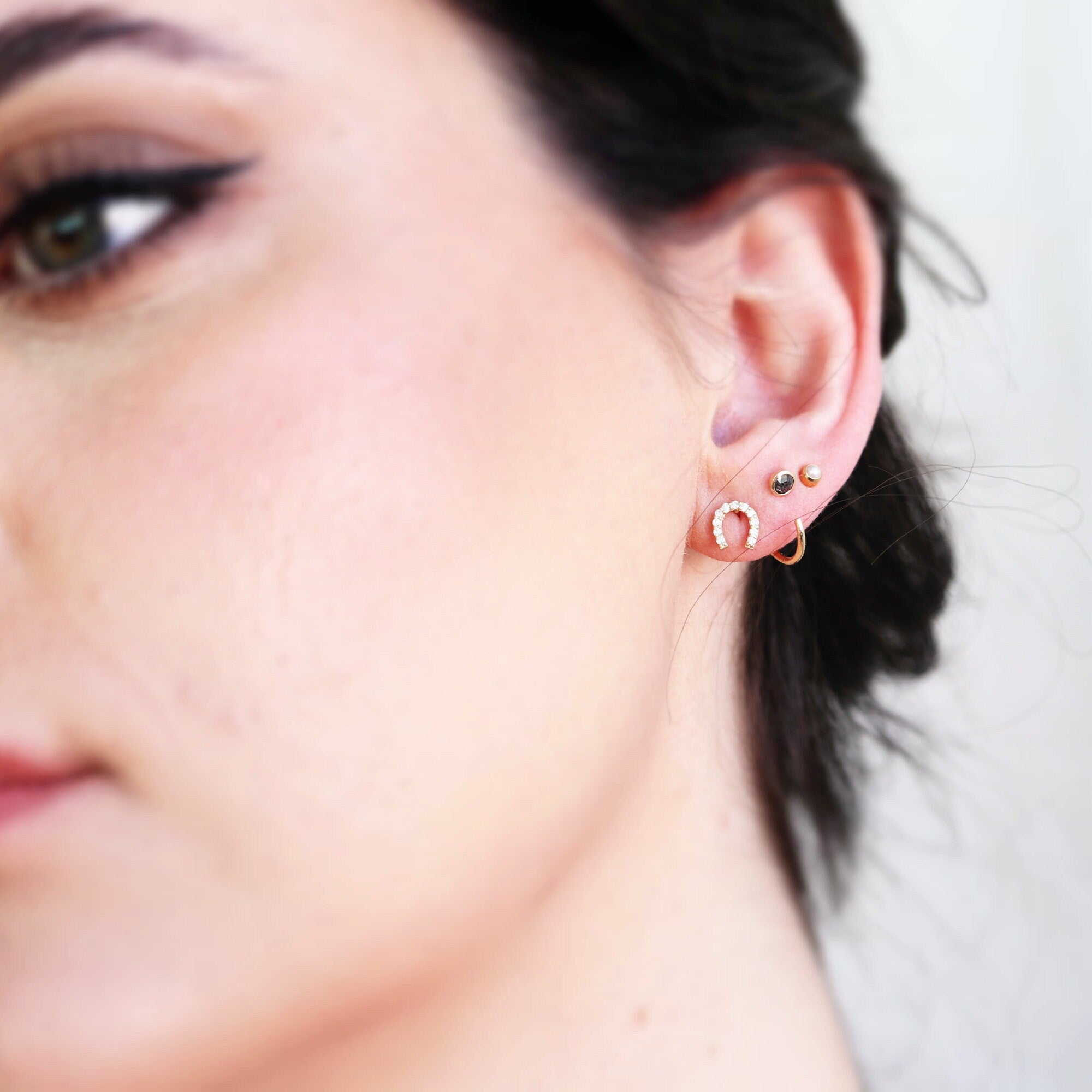 Diamond Horseshoe Earrings in 14k Yellow Gold