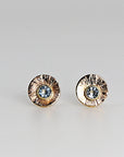 14k Gold Sunrise Disc Aquamarine Stud Earrings