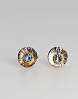 14k Gold Sunrise Disc Aquamarine Stud Earrings