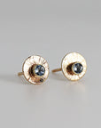 14k Gold Sunrise Disc Aquamarine Stud Earrings