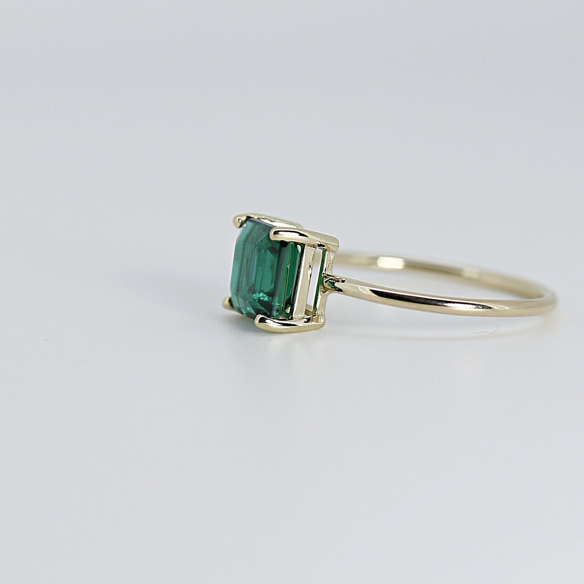 Asscher Cut Emerald Ring, 14k Solid Gold Emerald Ring