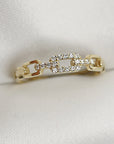 14k Solid Gold Link Chain Ring, Rectangular Chain Ring