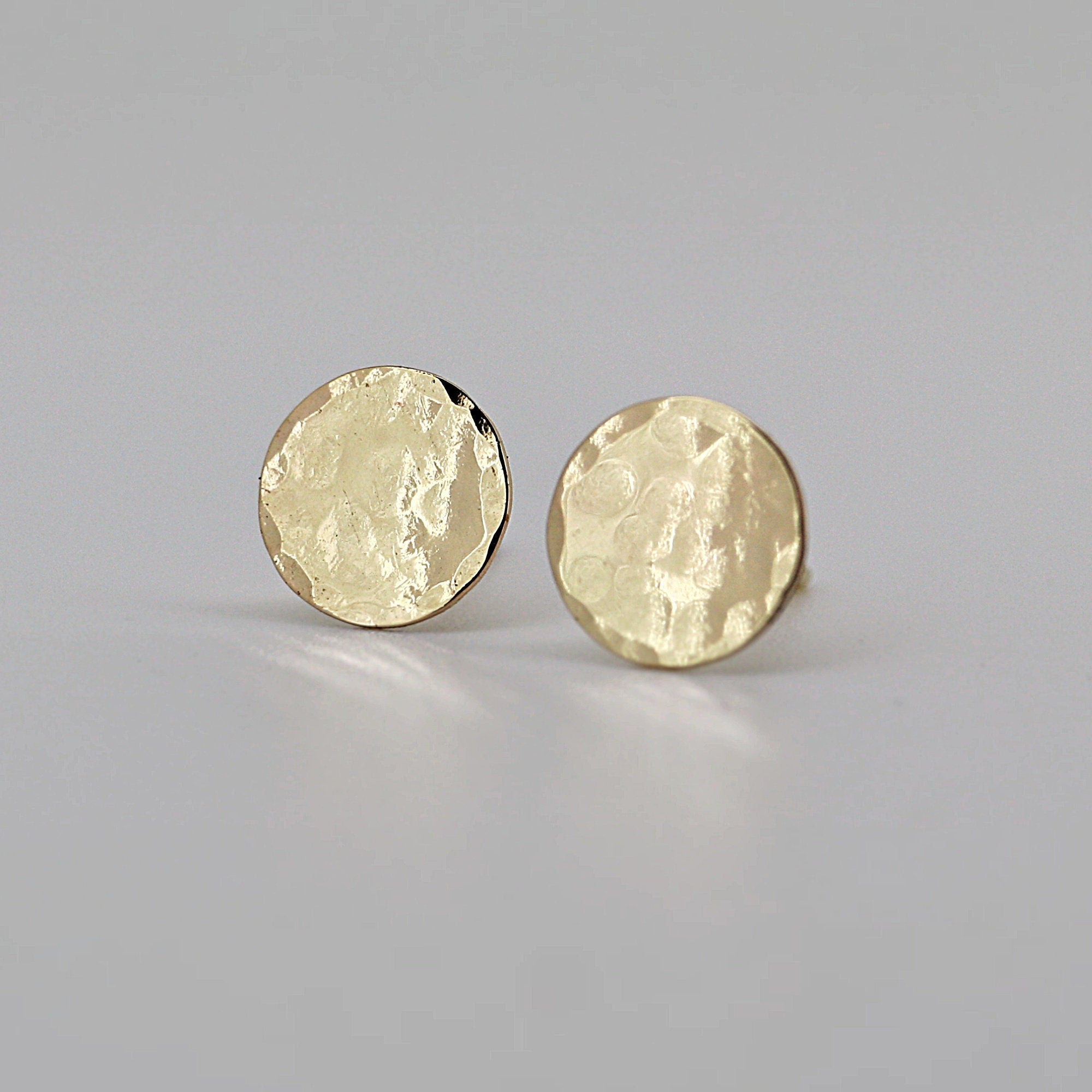 Hammered Gold Stud Earrings, 14k Solid Gold Disc Earrings
