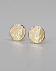 Hammered Gold Stud Earrings, 14k Solid Gold Disc Earrings