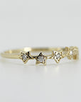 Diamond Star Ring 14k Gold – Five Star Celestial Wedding Band, Natural Diamond Stacking Ring, Dainty Gold Star Band Gift for Her