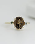 14k Gold Diamond and Oval Smokey Quartz Ring