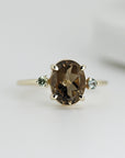 Oval Smokey Quartz Engagement Ring with Green Sapphire Accents