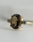 14k Gold Diamond and Oval Smokey Quartz Ring