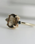 14k Gold Diamond and Oval Smokey Quartz Ring
