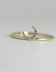 Genuine Diamond Crescent Moon Ring, Moon Ring in 14k Gold