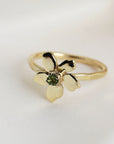Floral Pearl Ring 14k Solid Gold, Unique Handmade Flower Engagement Ring