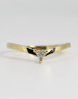 Chevron Wedding Band 14k Solid Gold. A gold band ring with a triangular shaped diamond in the center.