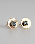 14k Gold Sunrise Disc Aquamarine Stud Earrings