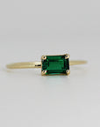 East West Emerald Cut Emerald Ring in 14k Solid Gold