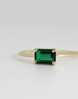 East West Emerald Cut Emerald Ring 14k Solid Gold