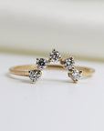 Curved Wedding Band, Five Stone Diamond Ring