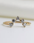 Curved Wedding Band, Five Stone Diamond Ring
