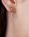Natural Diamonds Crescent Moon Huggie Hoops (SINGLE or PAIR)