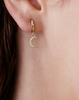Natural Diamonds Crescent Moon Huggie Hoops (SINGLE or PAIR) - Melt'm Jewelry