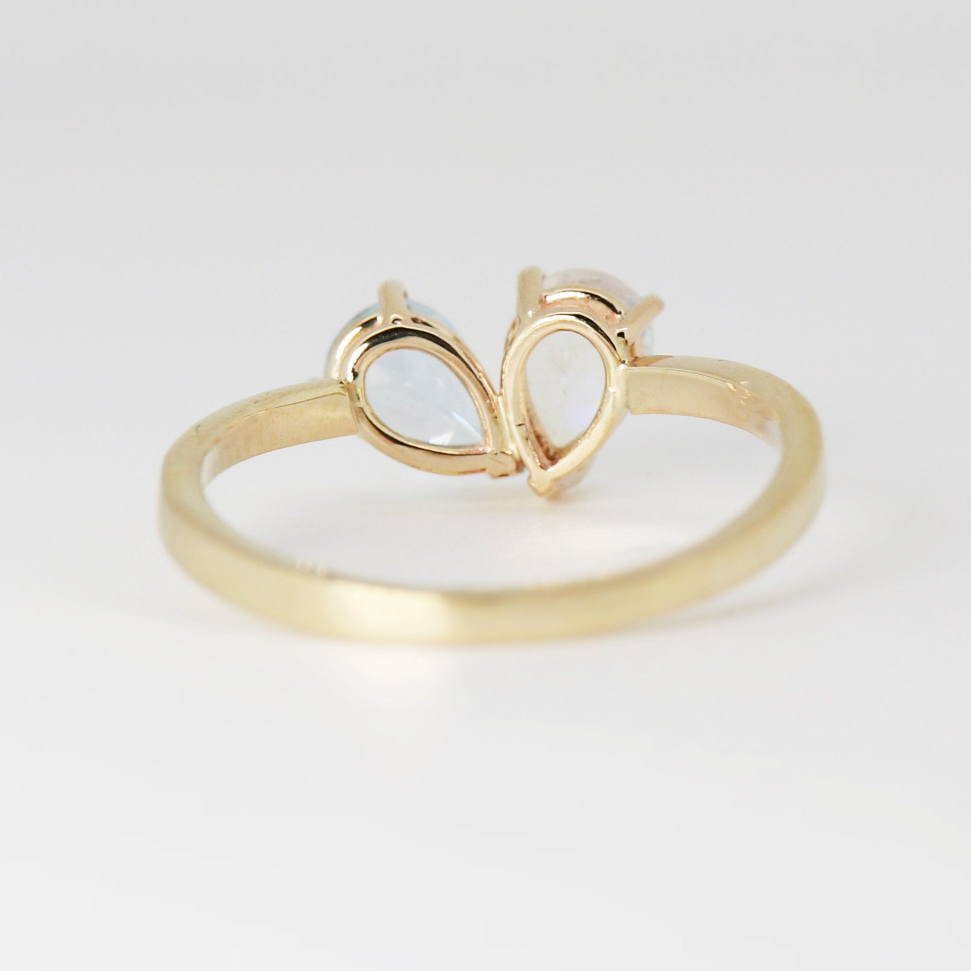 Toi et Moi Ring 14k Gold, Moonstone & Aquamarine Engagement Ring, You and Me Ring