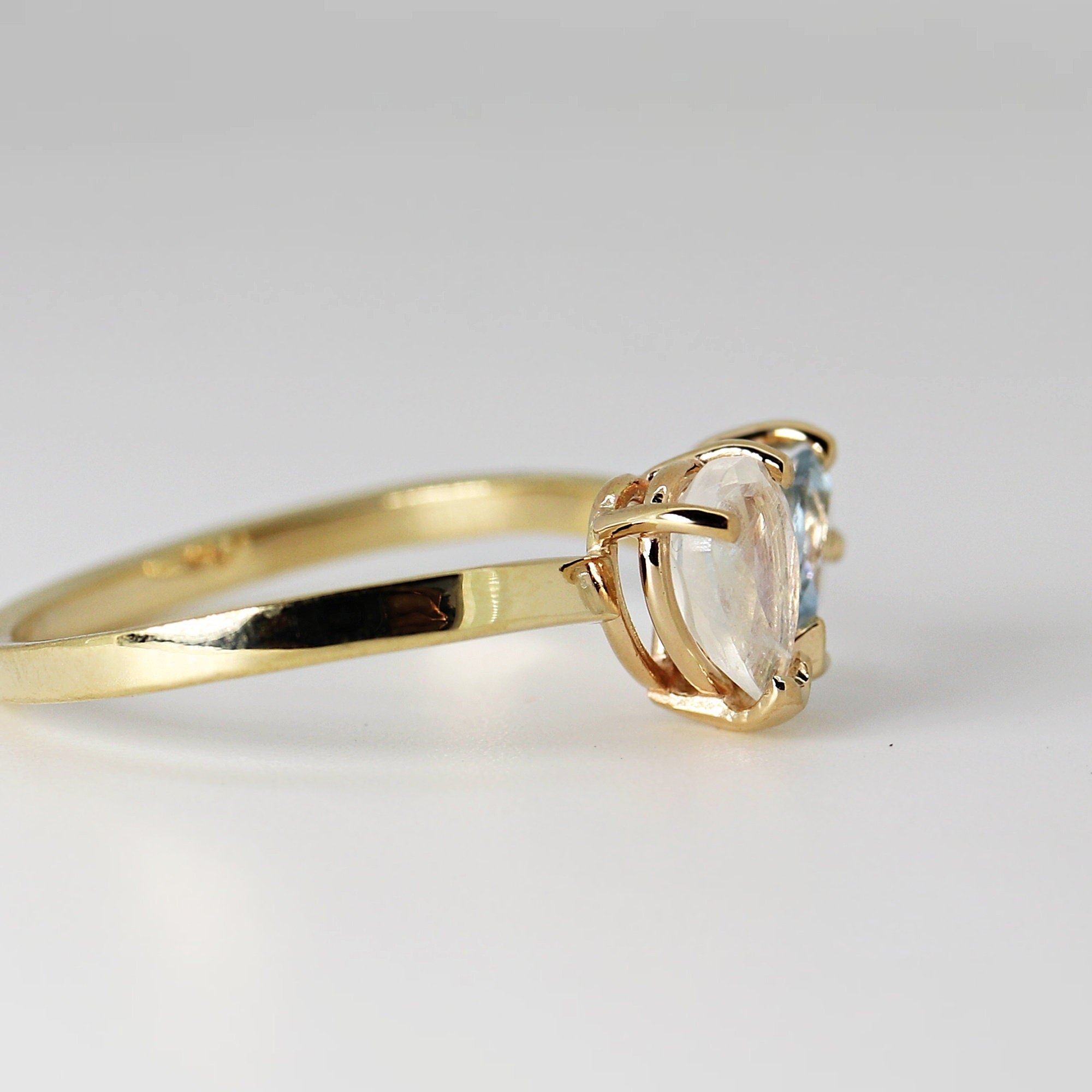 Toi et Moi Ring 14k Gold, Moonstone & Aquamarine Engagement Ring, You and Me Ring