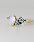 Toi et Moi Ring 14k Gold, Moonstone & Aquamarine Engagement Ring, You and Me Ring