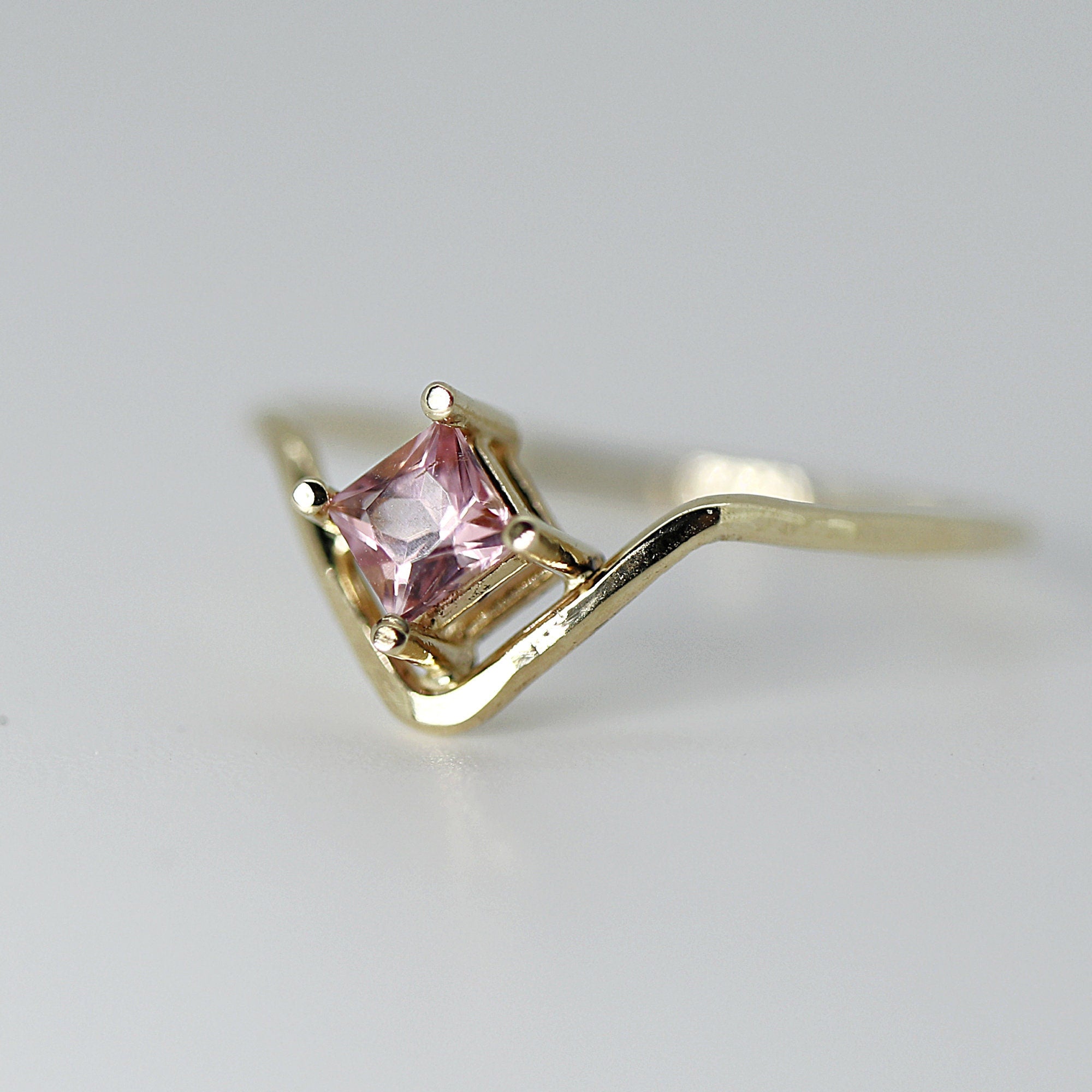 Princess Tourmaline Ring, V Ring w Gemstone Pink Tourmaline Ring 14k Gold