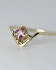Princess Cut Pink Tourmaline Ring V Band in 14k Gold