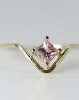 Princess Tourmaline Ring, V Ring w Gemstone Pink Tourmaline Ring 14k Gold