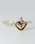 Princess Cut Pink Tourmaline Ring V Band in 14k Gold