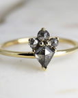 Rose Cut Kite Shape Salt and Pepper Diamond Ring in 14k Yellow Gold - Melt'm Jewelry